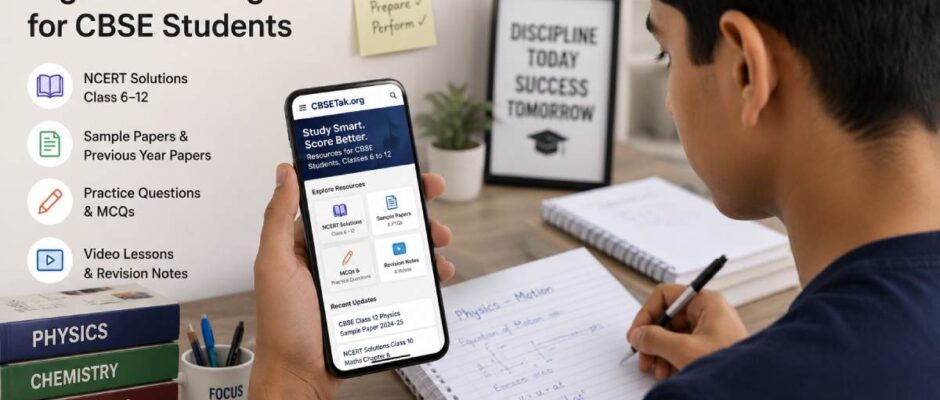 Indian student studying on a smartphone using a CBSE digital