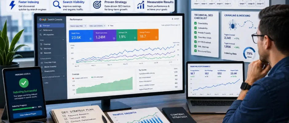 SEO Instant Appear HighSoftware99.com framework showing indexing, crawlability and search visibility optimization.