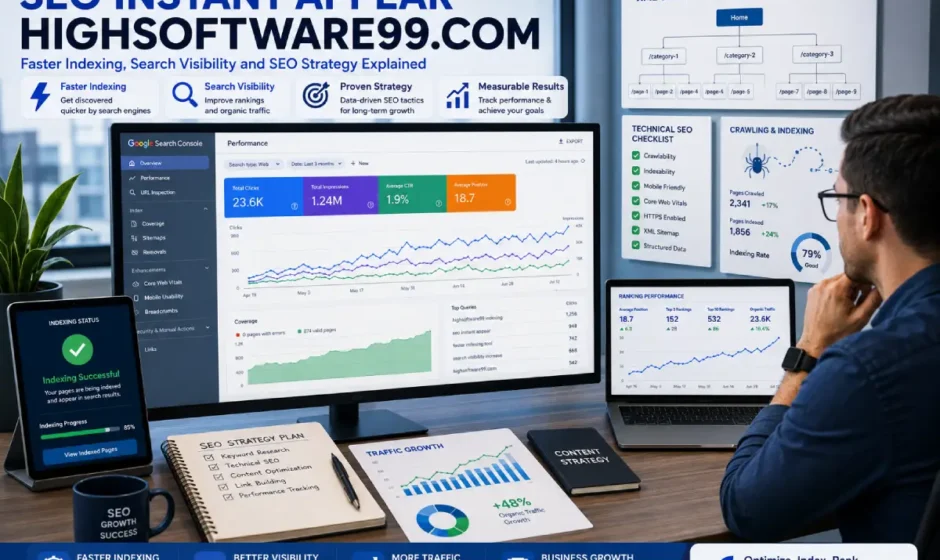 SEO Instant Appear HighSoftware99.com framework showing indexing, crawlability and search visibility optimization.